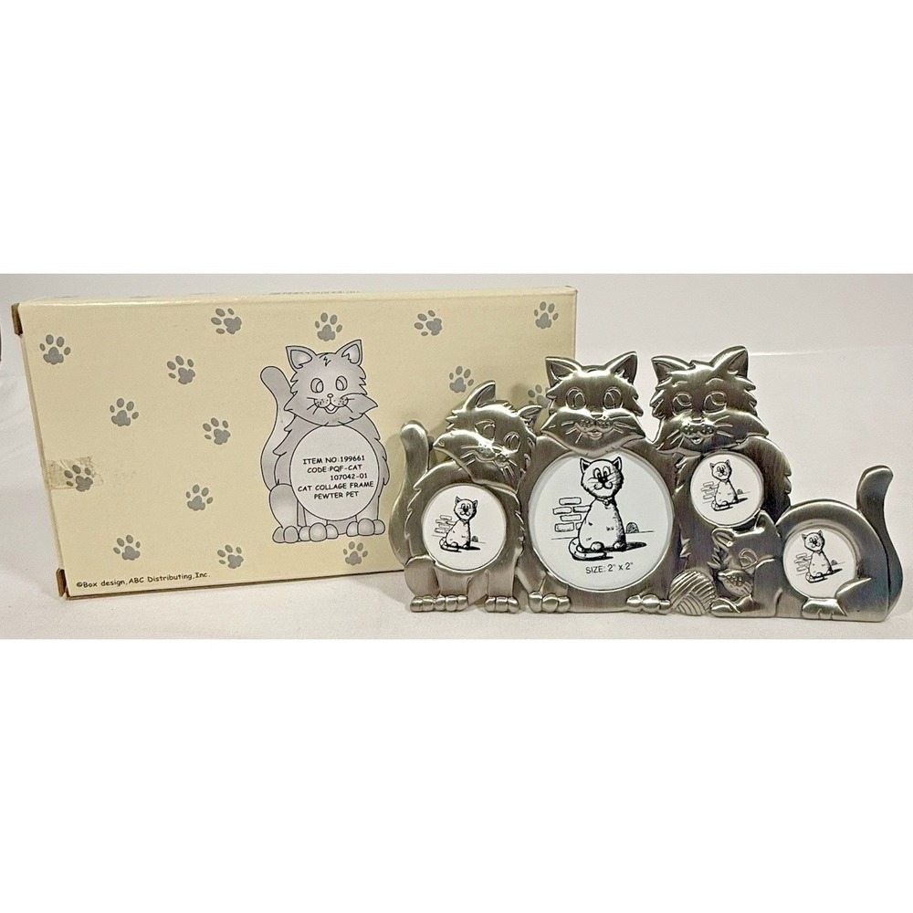 ABC Distributing Cat Collage Photo Frame Pewter Silver 4 Openings Whimsical 8in - Picture 2 of 15